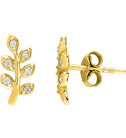 Boucles d'oreilles or jaune 375/1000, feuillage oxydes de zirconium taille brillant by Stauffer