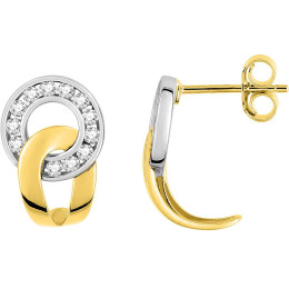 Boucles d'oreilles demi-créoles or bicolore 375/1000, anneaux entrelacés et oxydes de zirconium taille brillant by stauffer