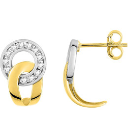 Boucles d'oreilles demi-créoles or bicolore 375/1000, anneaux entrelacés et oxydes de zirconium taille brillant by stauffer