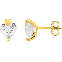 Boucles d'oreilles or jaune 375/1000, coeurs oxydes de zirconium taille coeur by Stauffer