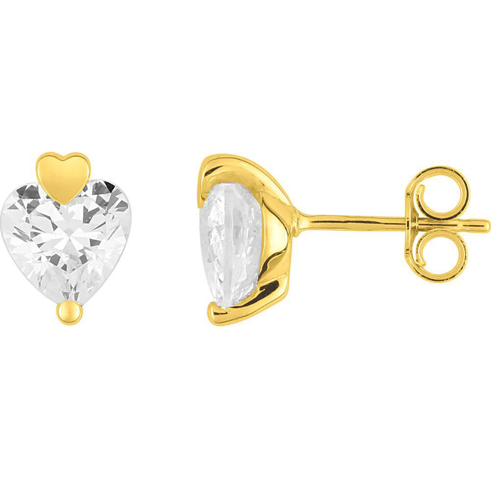 Boucles d'oreilles or jaune 375/1000, coeurs oxydes de zirconium taille coeur by Stauffer