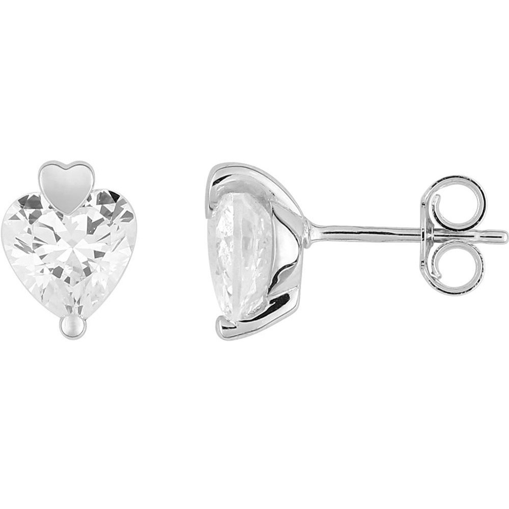 Boucles d'oreilles or gris 375/1000, coeurs oxydes de zirconium taille coeur by Stauffer