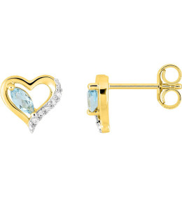 Boucles d'oreilles or jaune 375/1000, coeurs, topazes bleues taille navette et oxydes de zirconium taille brillant by Stauffer