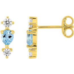 Puces d'Oreilles Or Jaune 375/1000, Topaze Bleue Poire et Oxydes par Stauffer