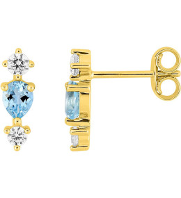 Puces d'Oreilles Or Jaune 375/1000, Topaze Bleue Poire et Oxydes par Stauffer
