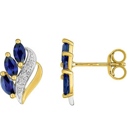 Boucles d'oreilles or bicolore 375/1000, saphirs bleus taille navette by Stauffer