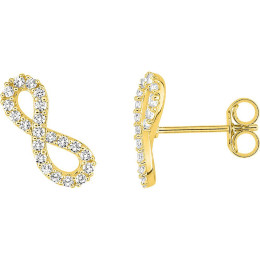 Boucles d'oreilles or jaune 375/1000, motif infini et oxydes de zirconium taille brillant by Stauffer