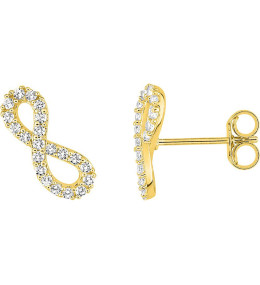 Boucles d'oreilles or jaune 375/1000, motif infini et oxydes de zirconium taille brillant by Stauffer