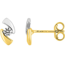 Boucles d'oreilles or bicolore 375/1000, motifs vagues et oxydes de zirconium taille brillant by Stauffer