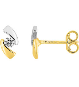 Boucles d'oreilles or bicolore 375/1000, motifs vagues et oxydes de zirconium taille brillant by Stauffer