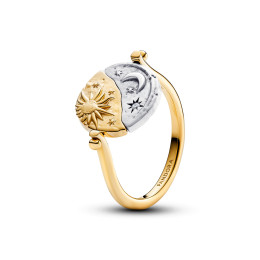 Bague Pandora médaillon réversible Soleil et Lune en argent 925/1000 et en métal doré or jaune 585/1000, 164810C01