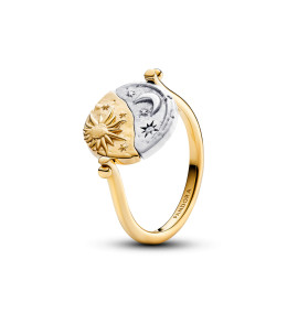 Bague Pandora médaillon réversible Soleil et Lune en argent 925/1000 et en métal doré or jaune 585/1000, 164810C01