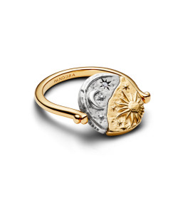 Bague Pandora Médaillon Réversible Soleil & Lune Or & Argent (164810C01)