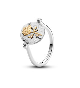 Bague Pandora médaillon réversible rose en argent 925/1000 et en métal doré or jaune 585/1000, 164810C01