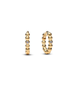 Boucles d'oreilles créoles Pandora Huggie perlées et scintillantes en métal doré or jaune 585/1000 264823C01