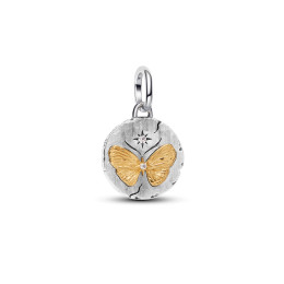 Charm médaillon Pandora papillon en argent 925/1000 et métal doré or jaune 585/1000 764803C01