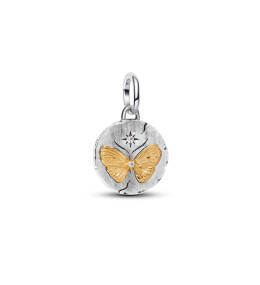 Charm médaillon Pandora papillon en argent 925/1000 et métal doré or jaune 585/1000 764803C01