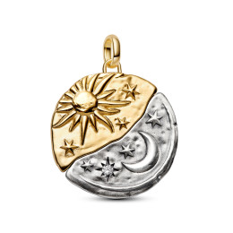 Charm médaillon 28mm Pandora soleil et lune en argent 925/1000 et métal doré or jaune 585/1000 764806C01