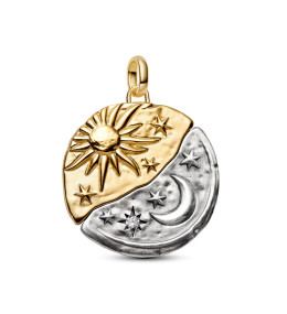 Charm médaillon 28mm Pandora soleil et lune en argent 925/1000 et métal doré or jaune 585/1000 764806C01