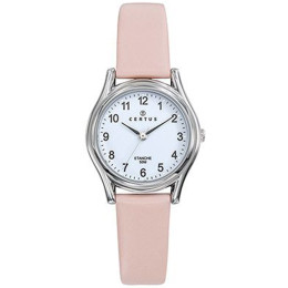 Montre Femme CERTUS Analogique Aiguilles en métal argenté et cuir rose 644566
