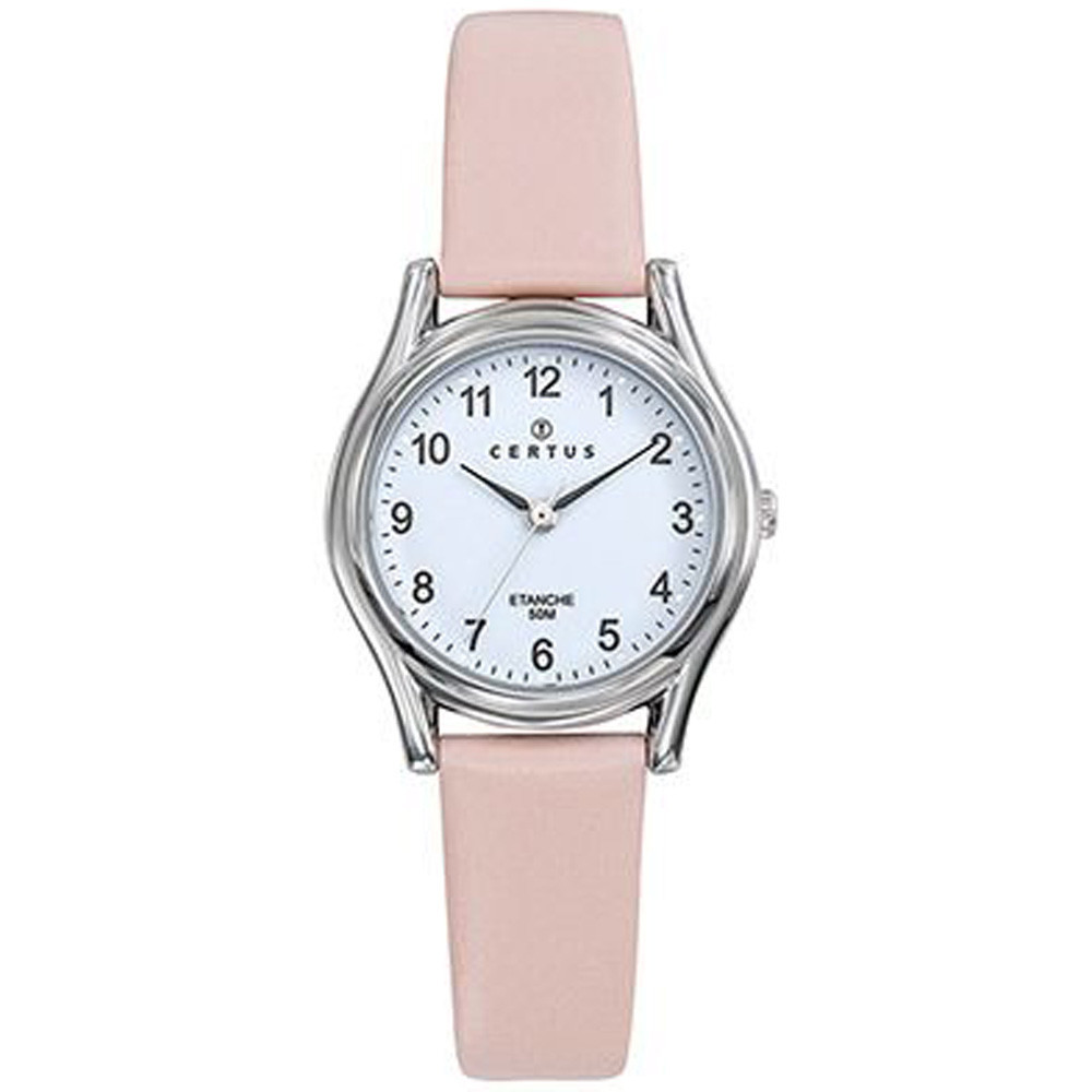 Montre Femme CERTUS Analogique Aiguilles en métal argenté et cuir rose 644566