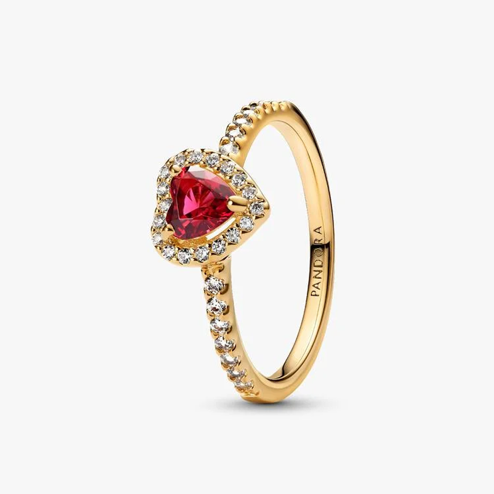 Bague Pandora, coeur rouge surélevé en métal doré or jaune 585/1000, 168421C02