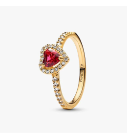 Bague Pandora, coeur rouge surélevé en métal doré or jaune 585/1000, 168421C02