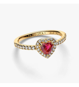 Bague Femme Pandora Cœur Rouge Surélevé Dorée Or 14k (168421C02)