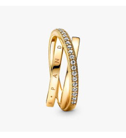 Bague Femme Pandora Triple Pavé Croisé Dorée Or 14k (169057C01)