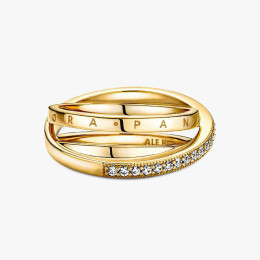 Bague Femme Pandora Triple Pavé Croisé Dorée Or 14k (169057C01)