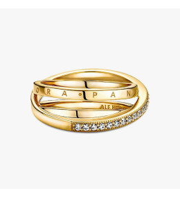 Bague Femme Pandora Triple Pavé Croisé Dorée Or 14k (169057C01)