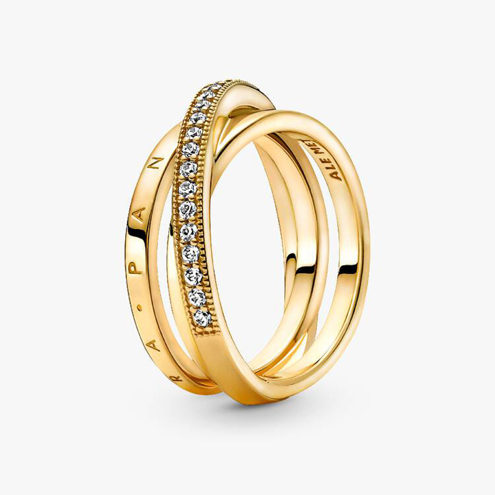 Bague Pandora, triple pavé croisé en métal doré or jaune 585/1000, 169057C01