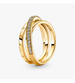 Bague Pandora, triple pavé croisé en métal doré or jaune 585/1000, 169057C01