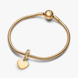 Charm Pendentif Pandora Plaque Cœur Gravable Doré Or 14k (768761C01)