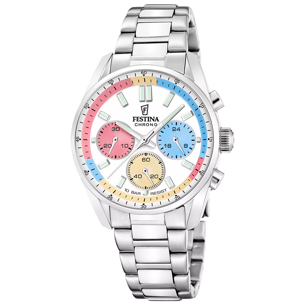 Montre femme Festina boyfriend chronographe en acier cadran multicolore 20753/6