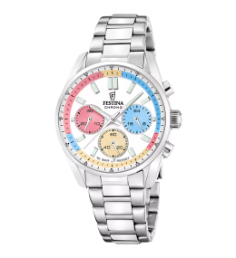 Montre femme Festina boyfriend chronographe en acier cadran multicolore 20753/6
