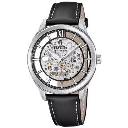 Montre homme Festina Automatique en acier et cuir noir cadran squelette 20793/1