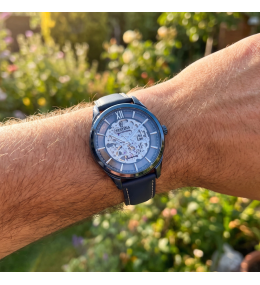 Montre Homme FESTINA Automatique Squelette Acier PVD Bleu & Cuir Bleu - F20795/1