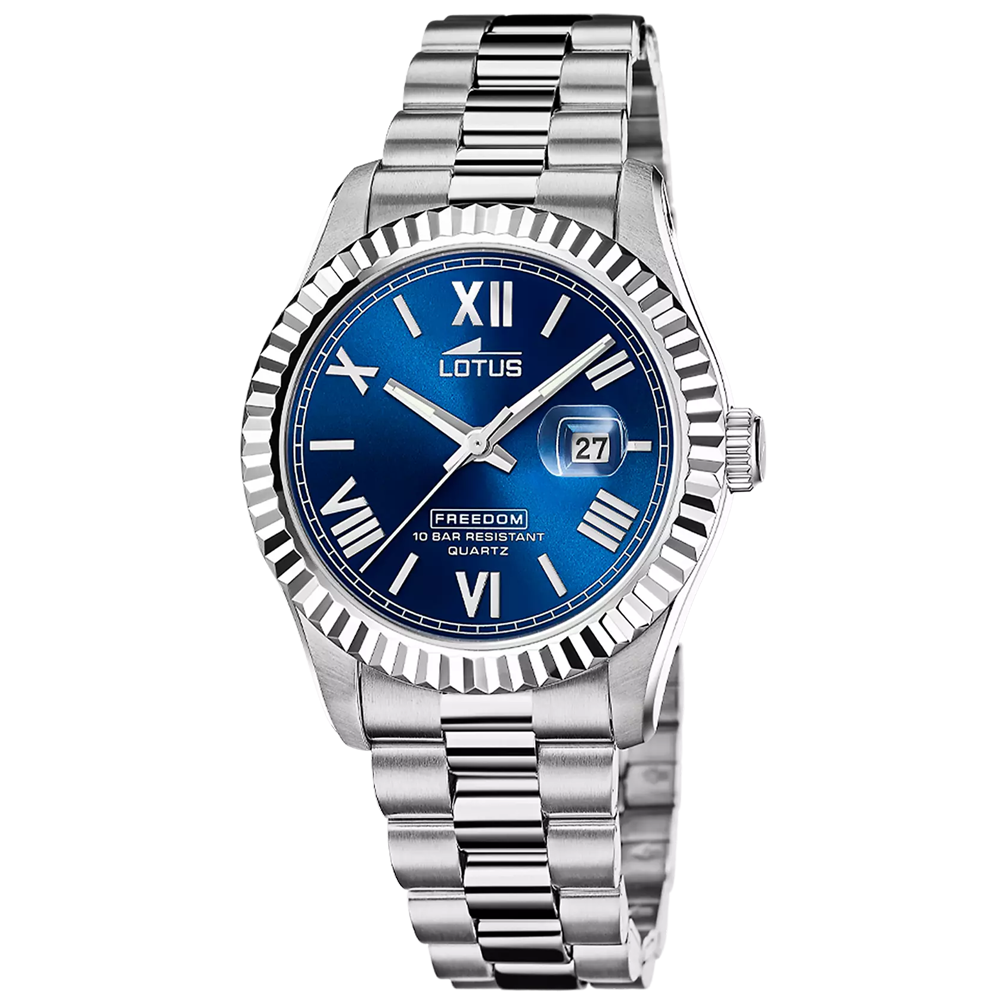 Montre homme LOTUS, 3 aiguilles date en acier cadran bleu 19002/3