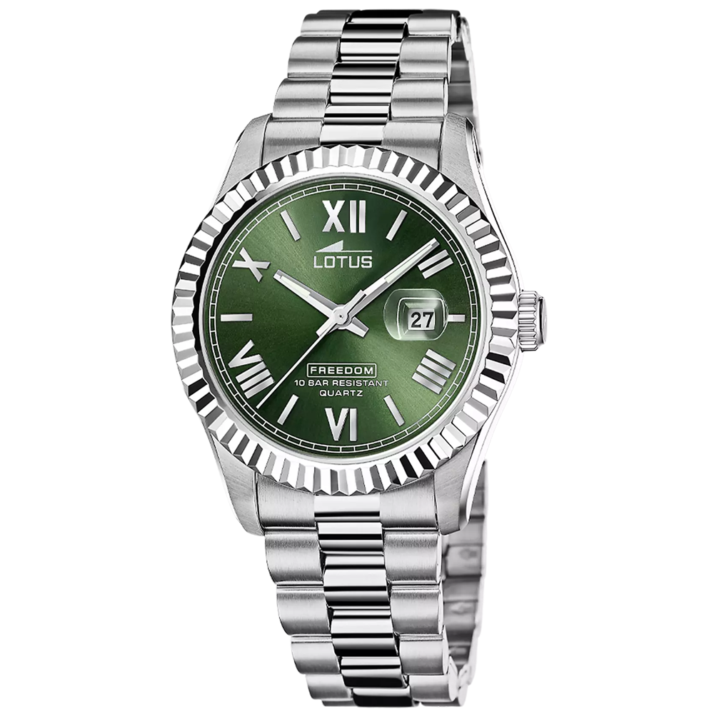 Montre homme LOTUS, 3 aiguilles date en acier cadran vert 19002/4