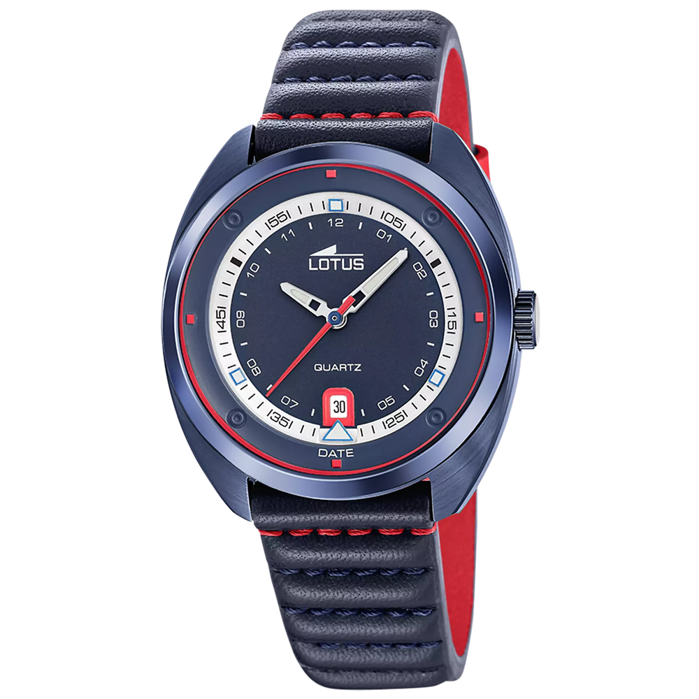 Montre homme LOTUS, Pulse collection, 3 aiguilles date en acier PVD bleu et cuir 19097/1