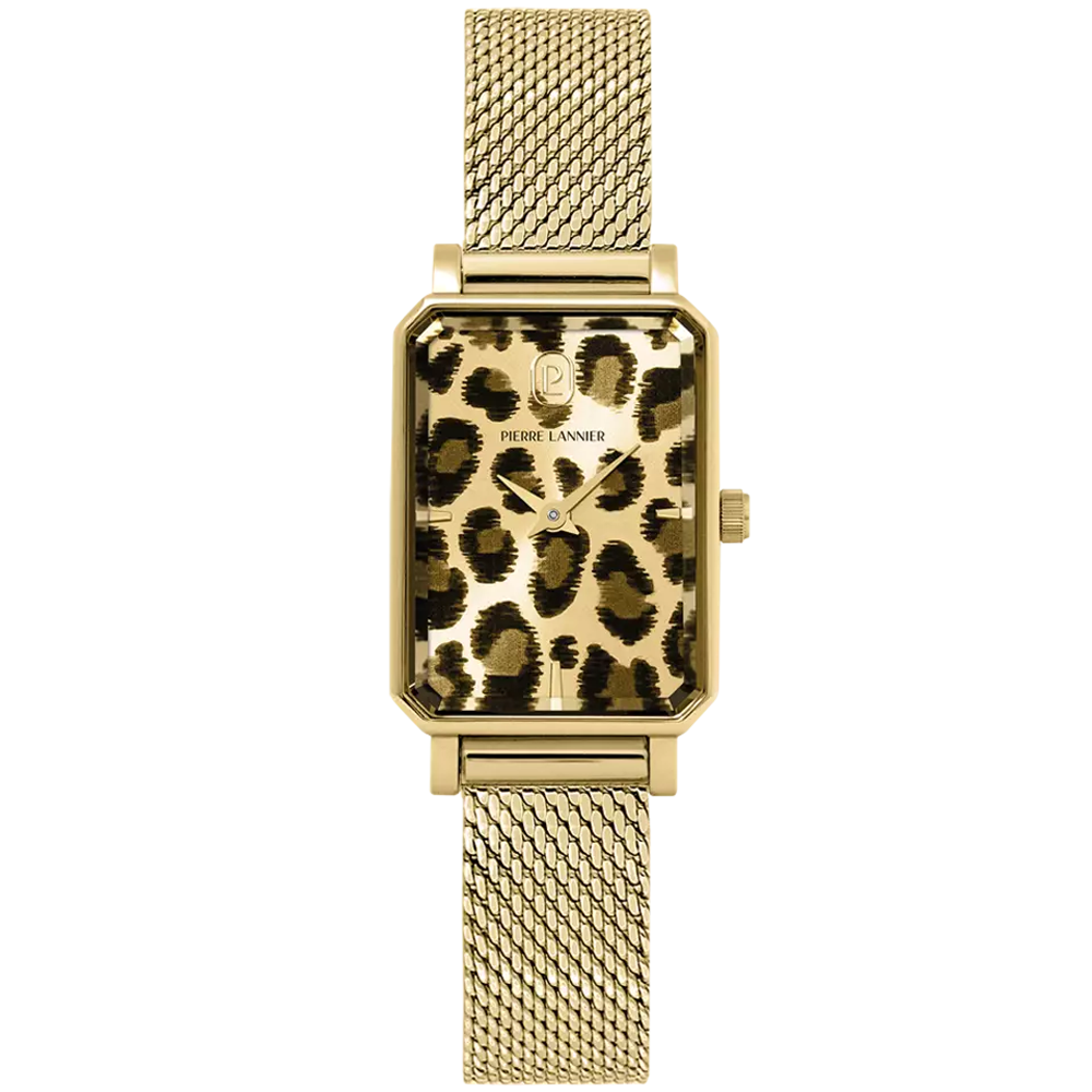 Montre Femme Pierre Lannier ARIANE, acier PVD jaune, cadran léopard 006L592