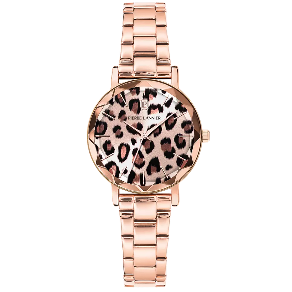 Montre Femme Pierre Lannier MULTIPLES, acier PVD rose, cadran léopard 013P998