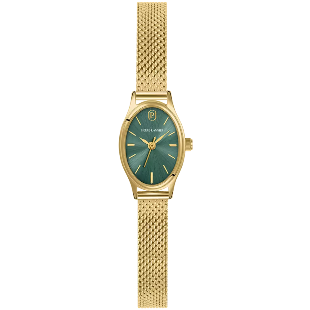 Montre Femme Pierre Lannier Ovalia, acier PVD jaune cadran vert 075K572