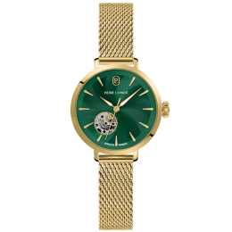 Montre Femme Pierre Lannier Soline, automatique en acier PVD jaune et cadran vert 139L572