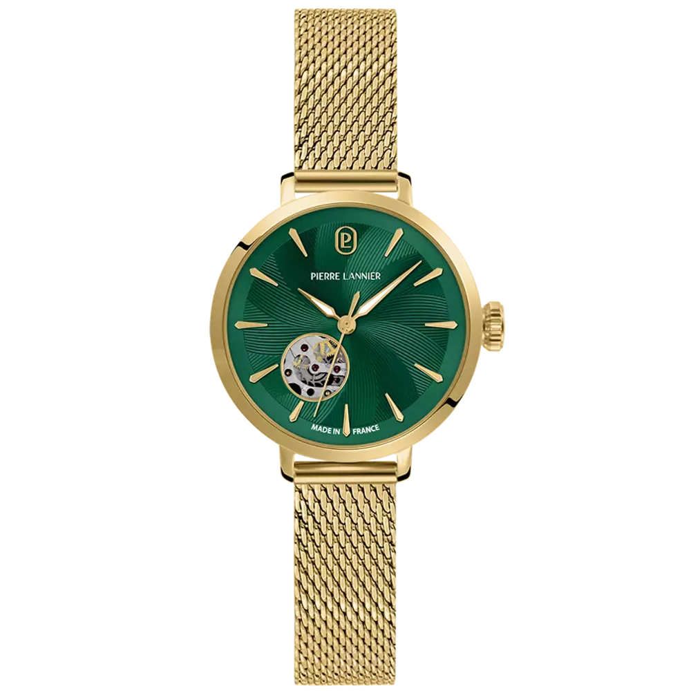 Montre Femme Pierre Lannier Soline, automatique en acier PVD jaune et cadran vert 139L572