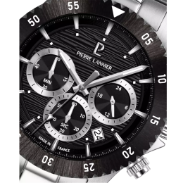 Montre Homme Pierre Lannier Décima - Chronographe Acier, Cadran Noir 211K131
