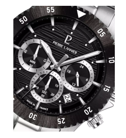 Montre Homme Pierre Lannier Décima - Chronographe Acier, Cadran Noir 211K131