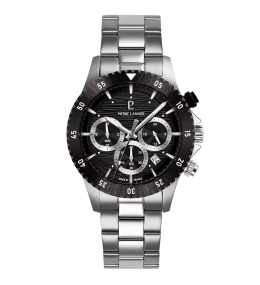 Montre Homme Pierre Lannier DECIMA, chronographe en acier et cadran noir 211K131