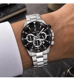 Montre Homme Pierre Lannier Décima - Chronographe Acier, Cadran Noir 211K131